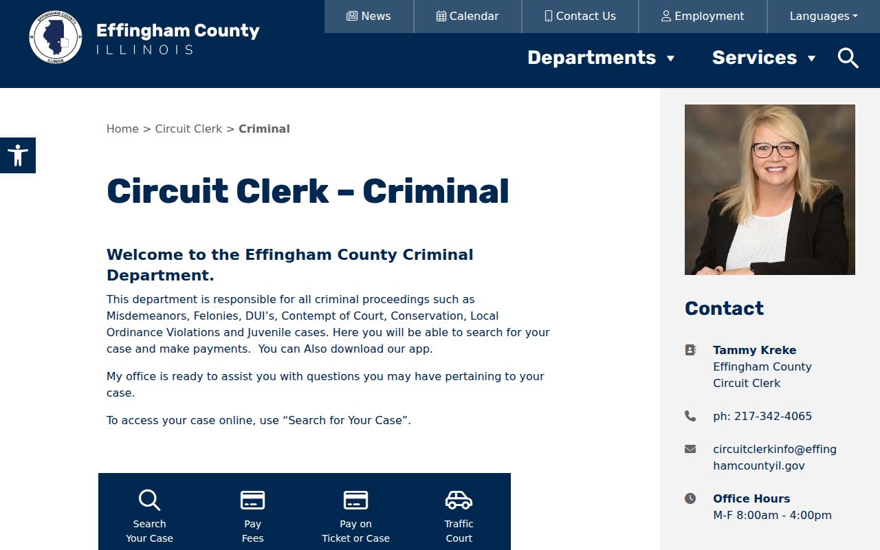 Effingham County Circuit Clerk Criminal Department page