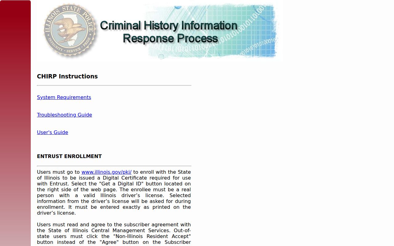 Illinois State Police CHIRP criminal history portal