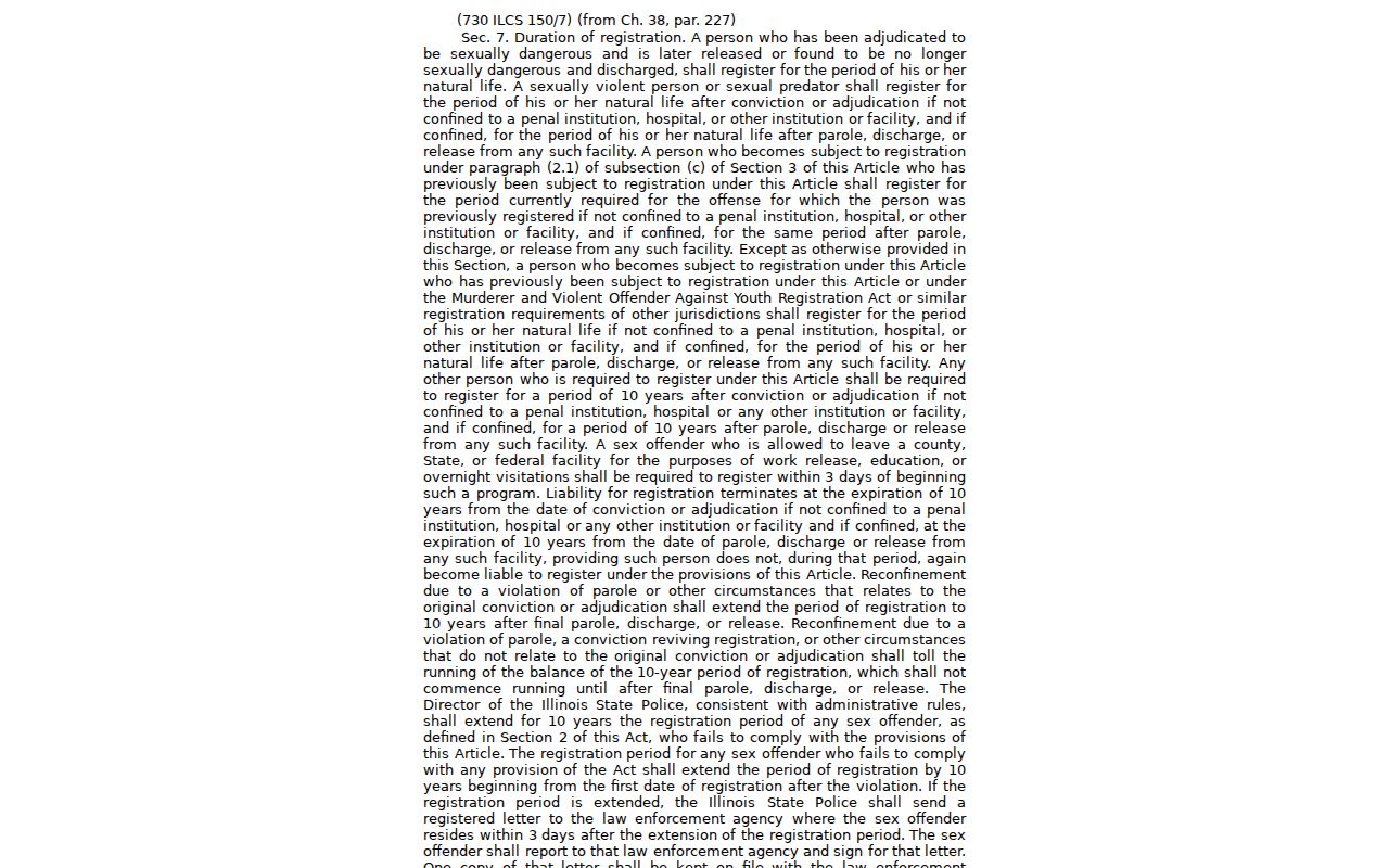 Effingham County sex offender registry duration law